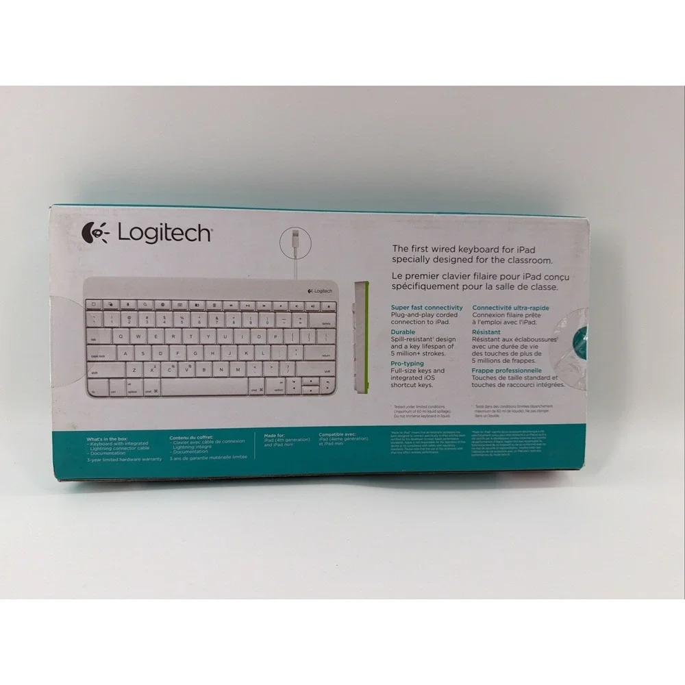 Logitech 920-005843 Wired KBD Lightning Keyboard For iPad 4 Or iPad Mini New